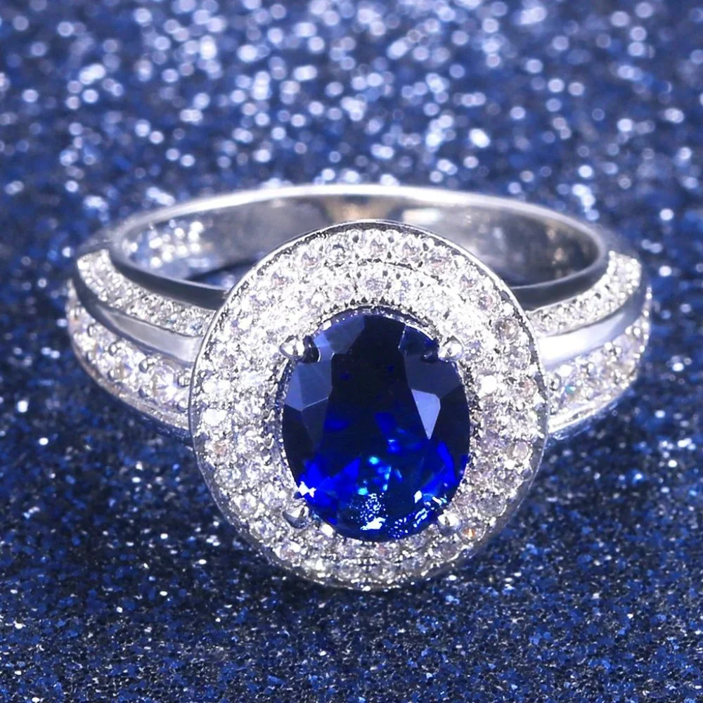 💍Dark Blue Oval Cut Fashion Rings for Women, F125 - Picture 1 of 7